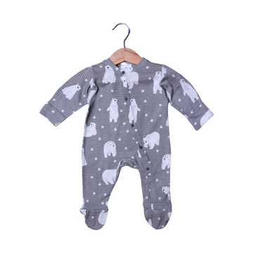 GREY BEAR & STARS PRINT FULL BODY FULL SLEEVES ROMPERS